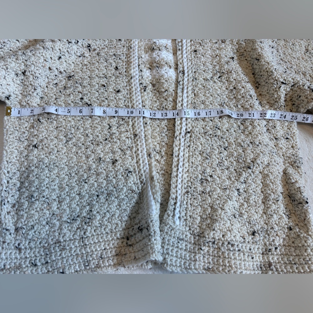 Handmade knitChunky Oversized Cardigan Sweater Cream Speckled Cozy Open Front OS - Picture 6 of 7